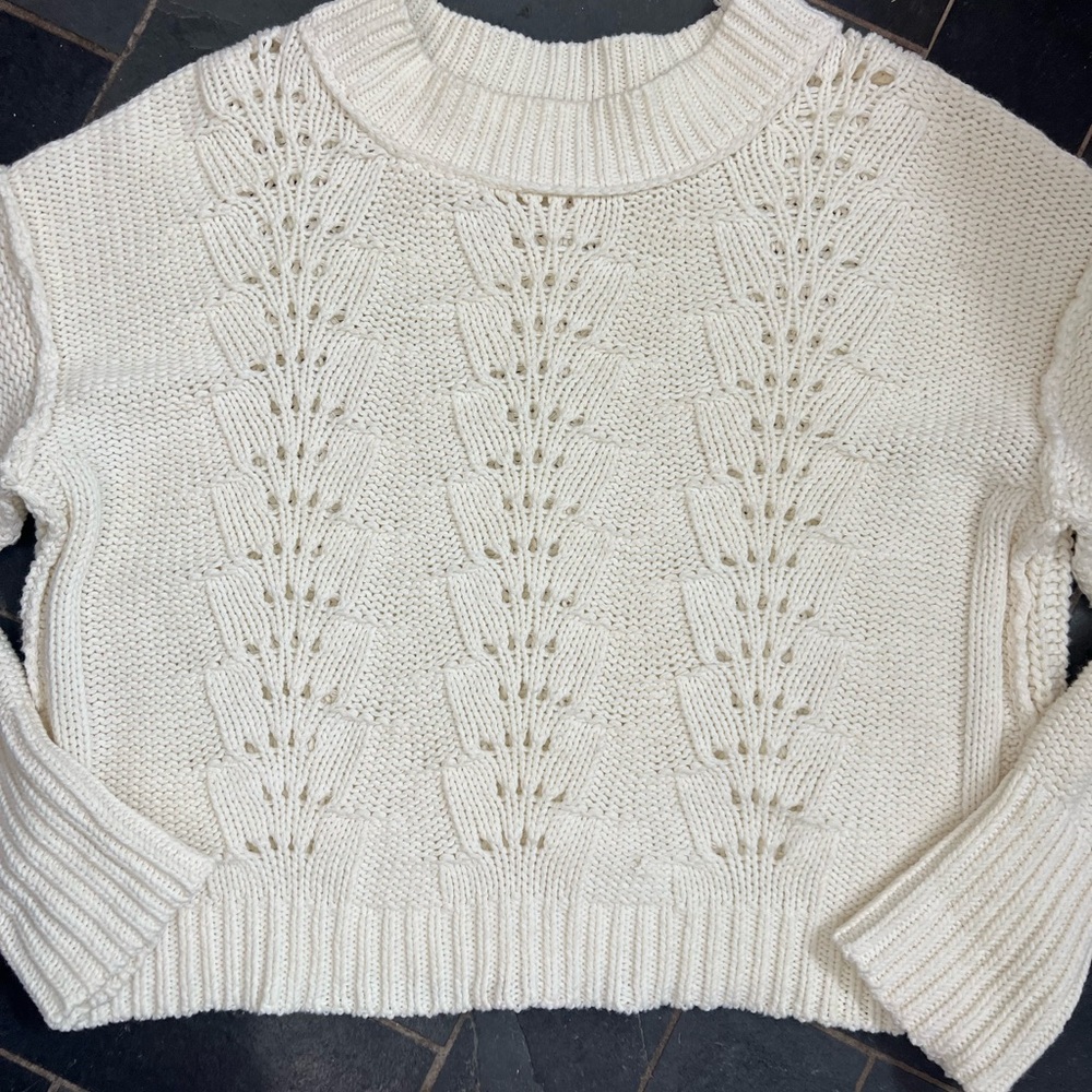 Free people bell song pullover knit sweater cream ivory off white size large - Picture 3 of 4